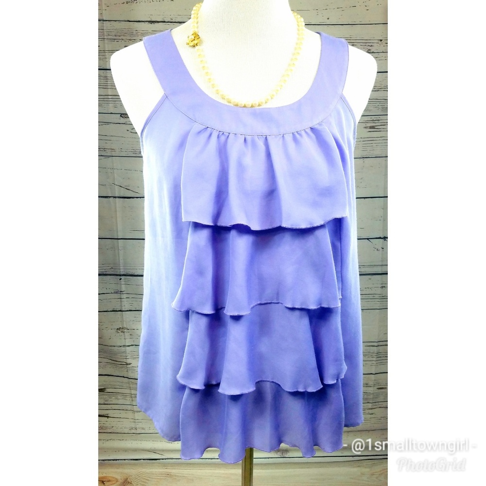 Loft lavender ruffle front bib u neck tank top S - Picture 5 of 6